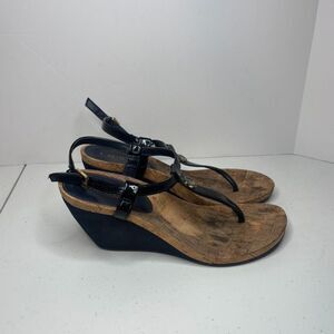 Lauren Ralph Lauren Reeta Cork T-Strap Thong Wedge Sandals Women Designer Shoes